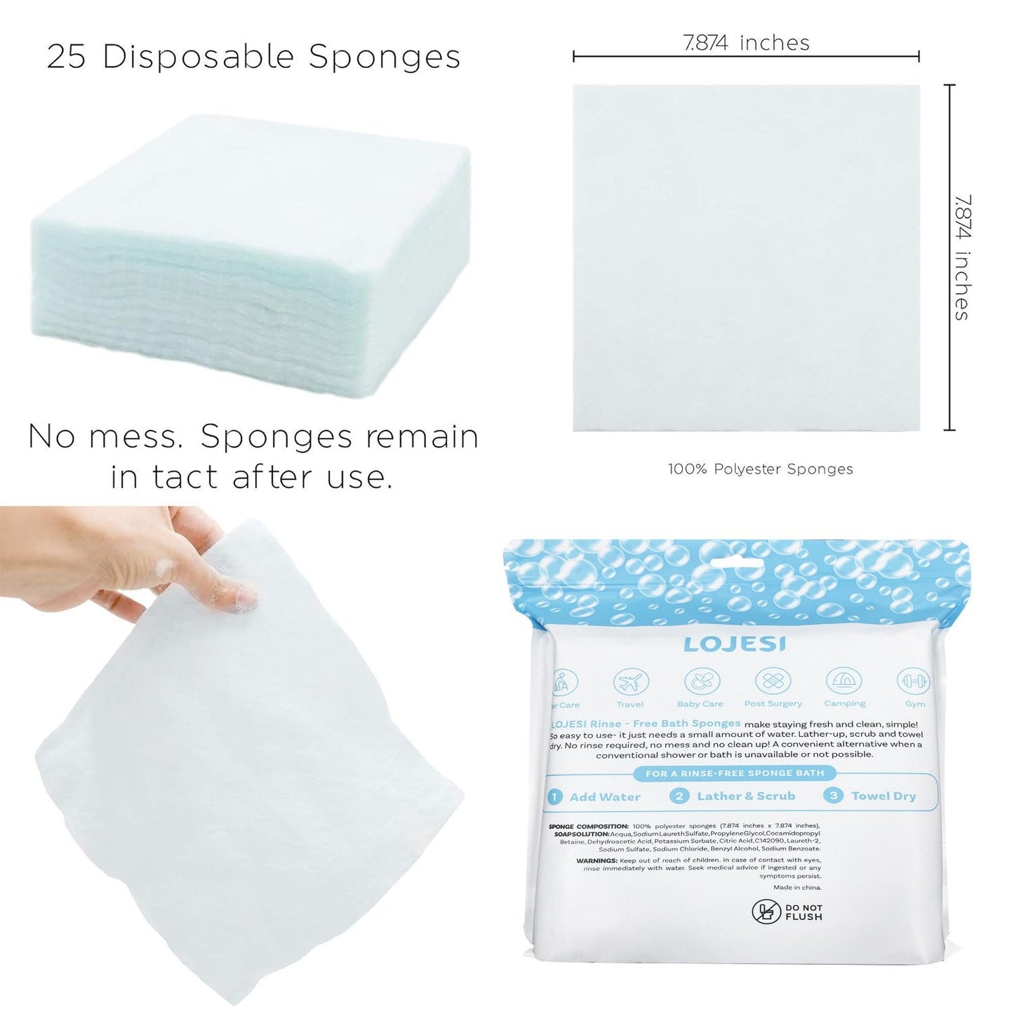 ✨25 Pack Rinse-Free Bath Wipes – All-in-1 Shower, No Rinse Needed💧