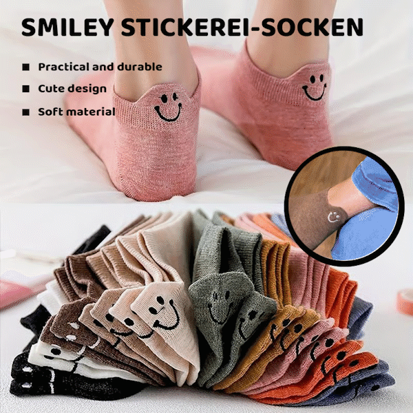 🔥10 Pairs Four Seasons Cartoon Embroidered Smiling Face Socks