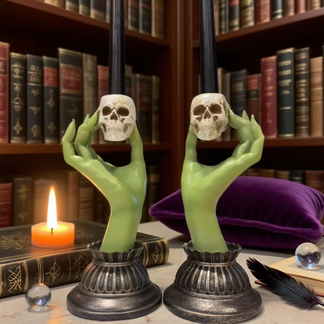 Witch Hand Skull Candle Holder