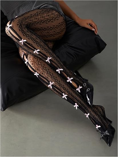 🔥Most Popular😍 Sweetheart Striped Net Tights with Bow