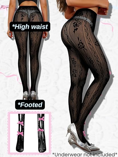 🔥Most Popular😍 Sweetheart Striped Net Tights with Bow
