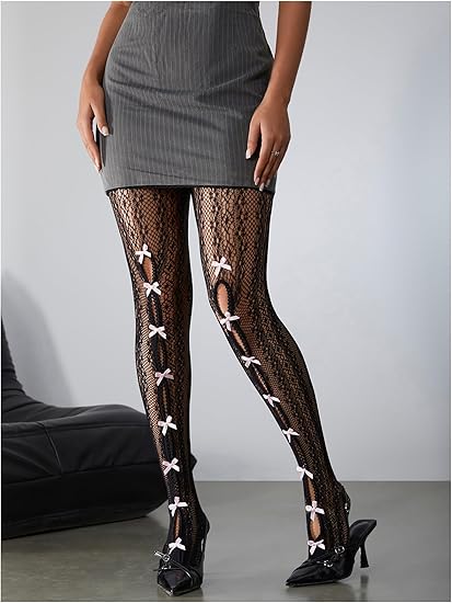 🔥Most Popular😍 Sweetheart Striped Net Tights with Bow