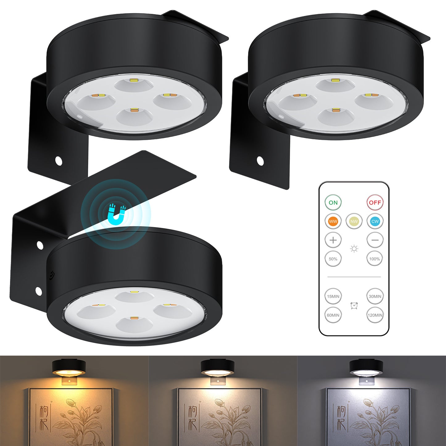 🎨 Magnetic Art Display Lights 3-Pack – Remote & Timer 💡