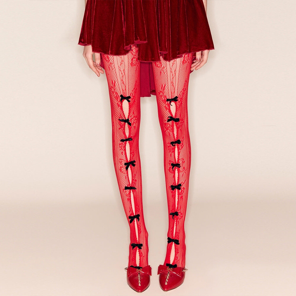 🔥Most Popular😍 Sweetheart Striped Net Tights with Bow