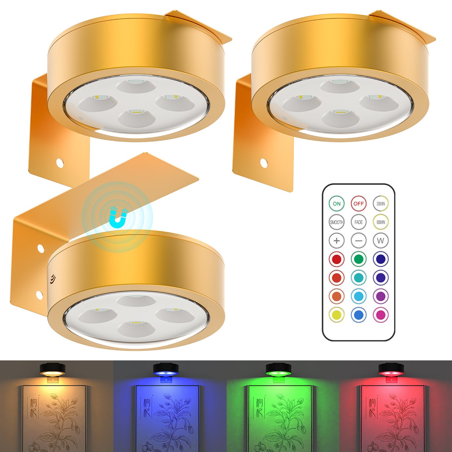 🎨 Magnetic Art Display Lights 3-Pack – Remote & Timer 💡