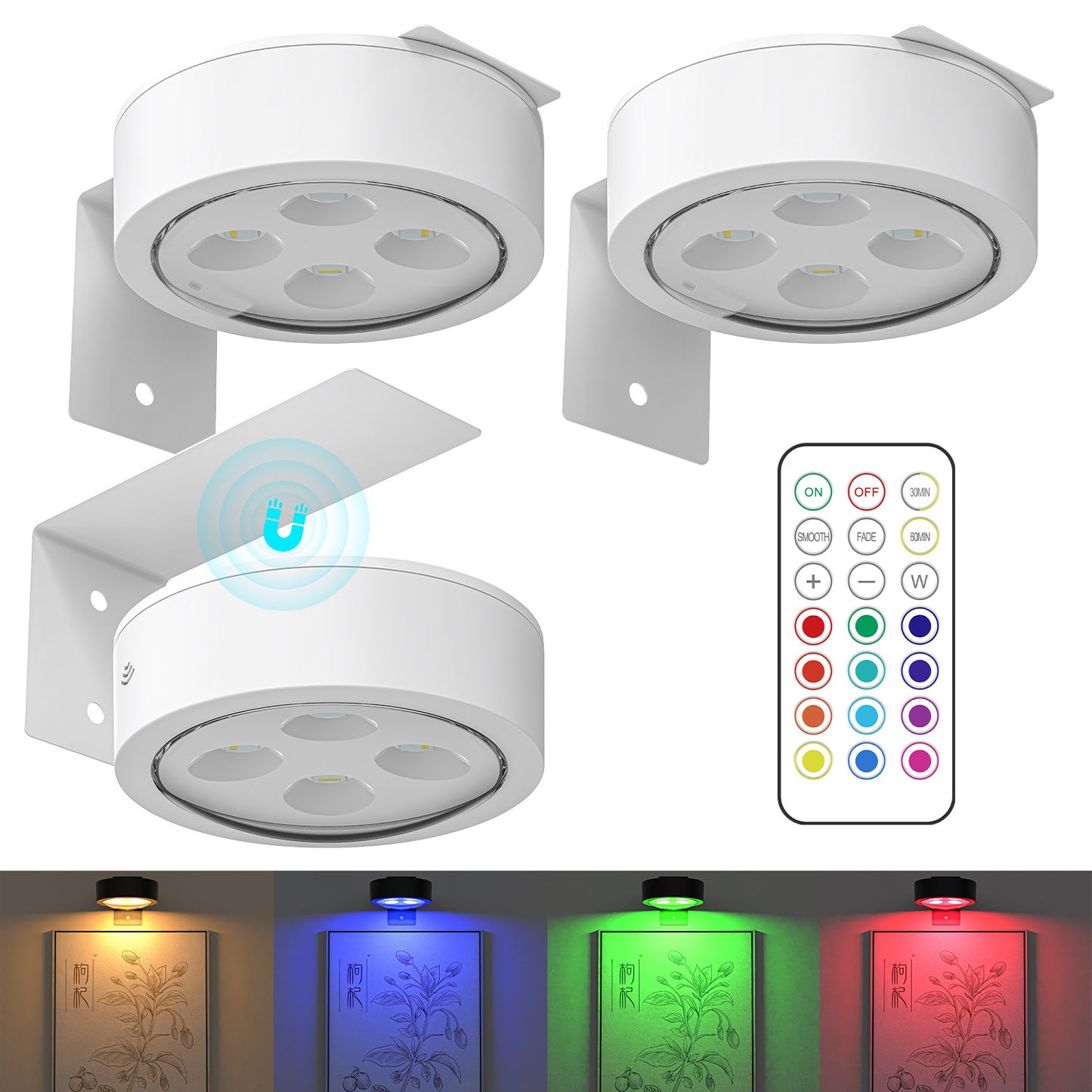 🎨 Magnetic Art Display Lights 3-Pack – Remote & Timer 💡