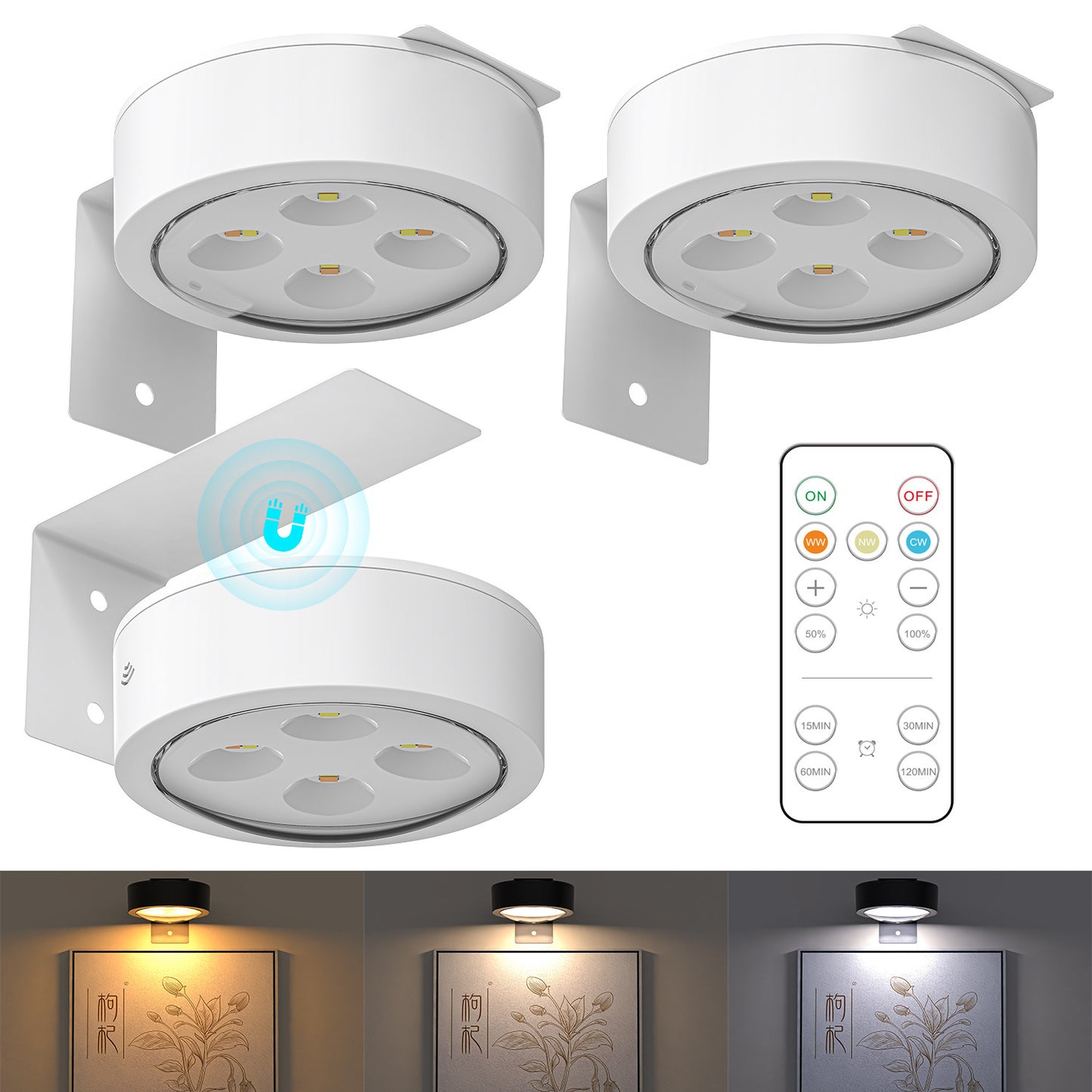 🎨 Magnetic Art Display Lights 3-Pack – Remote & Timer 💡