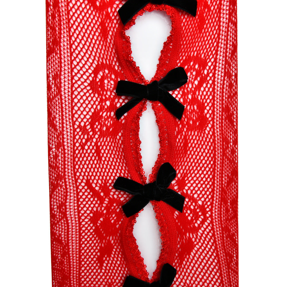 🔥Most Popular😍 Sweetheart Striped Net Tights with Bow