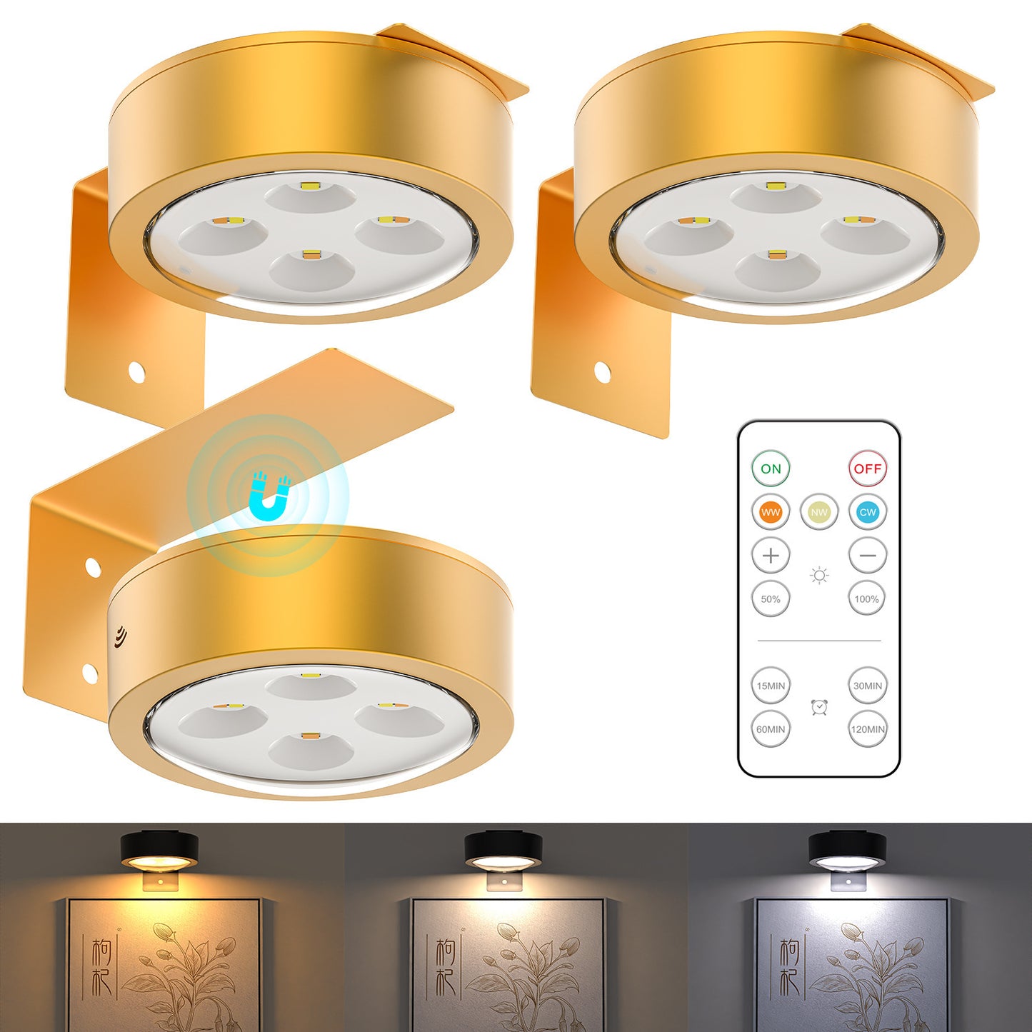 🎨 Magnetic Art Display Lights 3-Pack – Remote & Timer 💡
