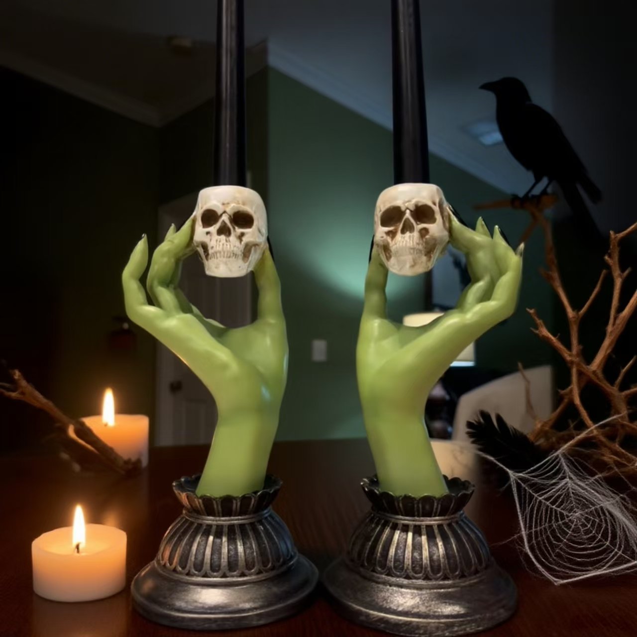 Witch Hand Skull Candle Holder