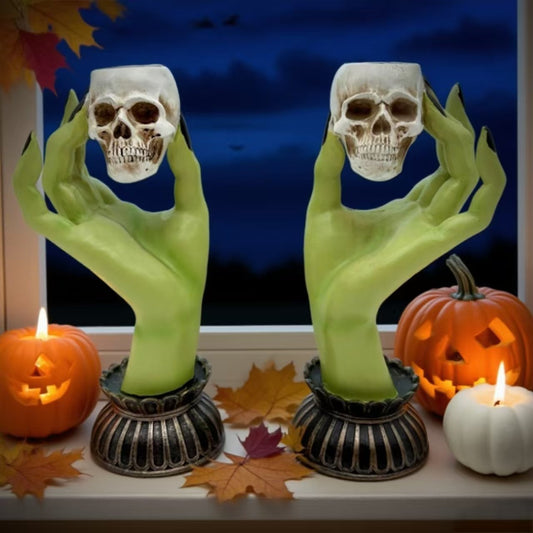 Witch Hand Skull Candle Holder